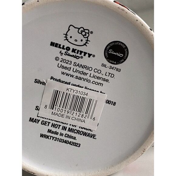Sanrio Hello Kitty Polka Dots Apples Daisies All Over Red Ceramic Mug 20oz NEW - Picture 8 of 9